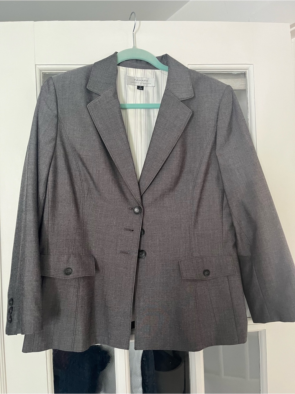 Tahari ASL Women's Gray Notch Lapel Tailored Blazer